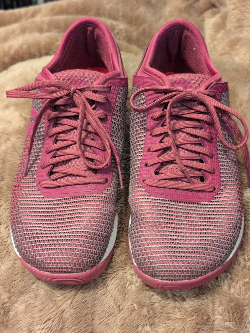 Reebok Women's Pink Knit Lace-Up Athletic Sneakers
